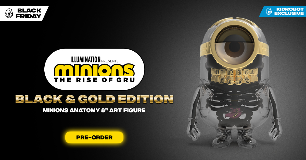 The adorably unintelligible Minions are back for another adventure in 2022 with Minions: The Rise of Gru! To celebrate the occasion, Kidrobot brings to life this new 8" Minion Anatomy Art Figure in a Kidrobot.com exclusive Black and Gold colorway with pre-orders for Black Friday 2021.